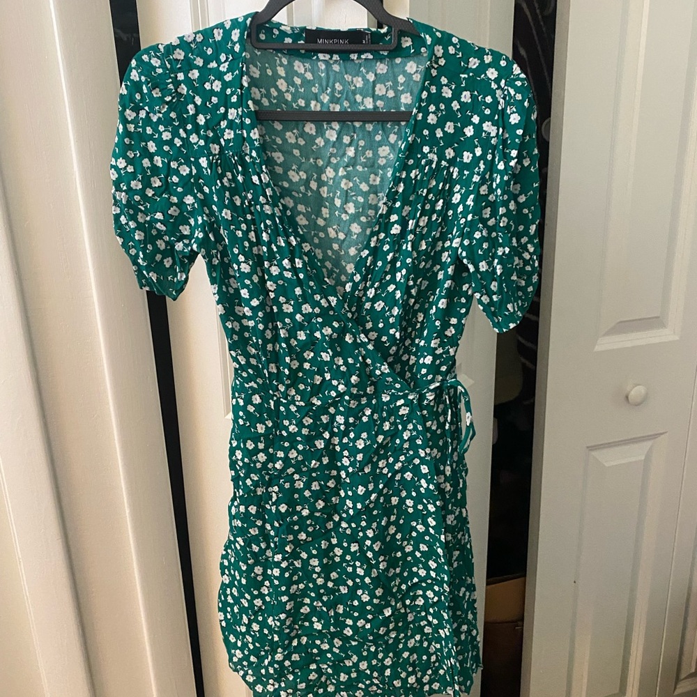 MINKPINK Green Floral Wrap Mini Dress